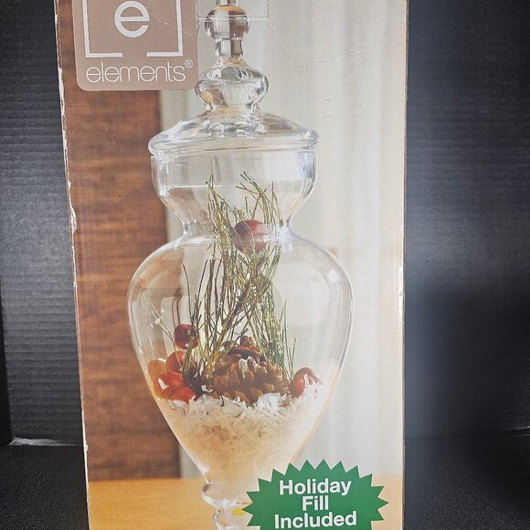 Elements Large Clear Apothecary Glass Jar With Faux Snow Pine Cones Berries - Picture 3 of 10